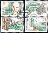 Joachim Barrande a čeští trilobiti - razítkované známky s kupony - č. 222-223