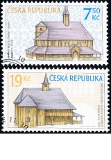 Lidová architektura - Dřevěné kostelíky - č. 490-491 - razítkovaná