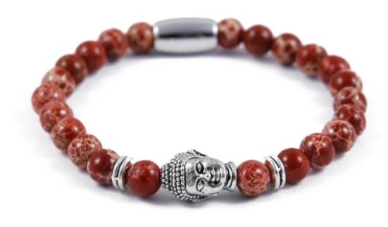 Stříbrný buddha - náramek s kameny z červeného sedimentu 