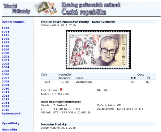 Katalog poštovních známek - Česká republika (1993-2017) - World Philately 2018  na CD-ROM médiu
