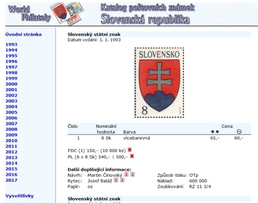 Katalog poštovních známek - Slovenská republika (1993-2017) - World Philately 2018 na CD-ROM médiu
