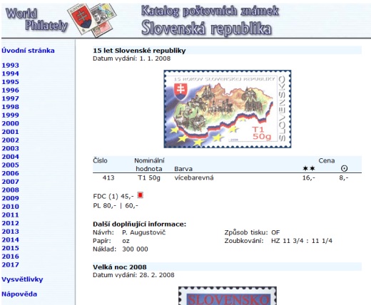 Katalog poštovních známek - Slovenská republika (1993-2017) - World Philately 2018 na CD-ROM médiu