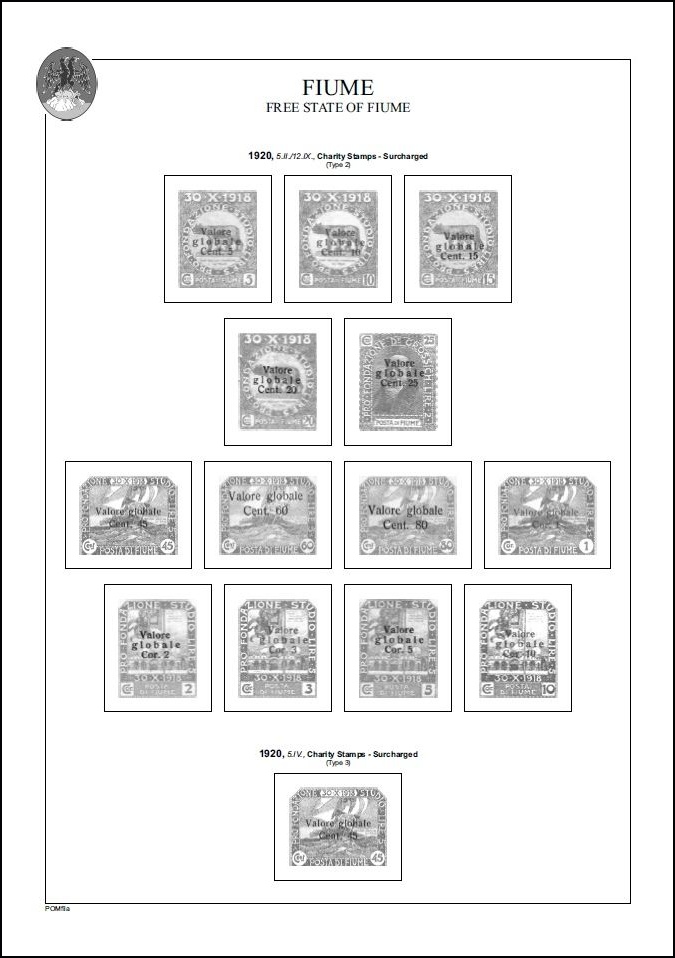Albové listy A4 POMfila Fiume 1918-1924, (26 listů), vč. zesílených euroobalů, nezasklené, papír 160gr.