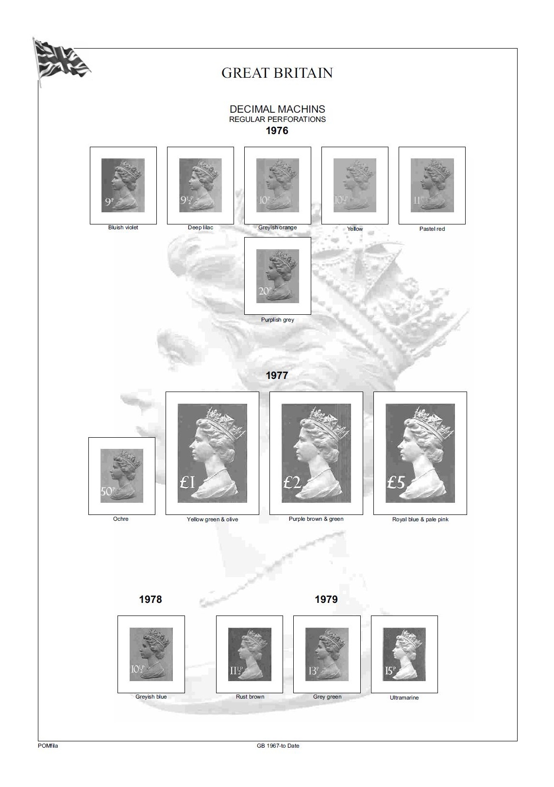 Albové listy A4 POMfila Velká Británie 1967-2014, (21 listů), vč. zesílených obalů, papír 160gr.