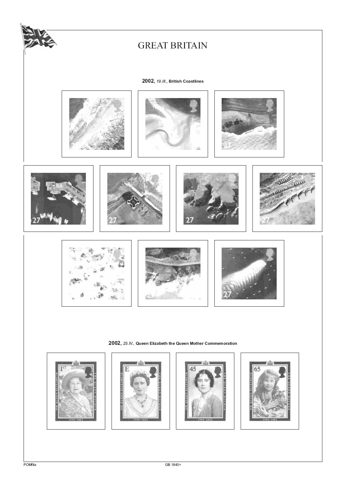 Albové listy A4 POMfila Velká Británie 2000-2004, (61 listů), vč. zesílených obalů, papír 160gr.
