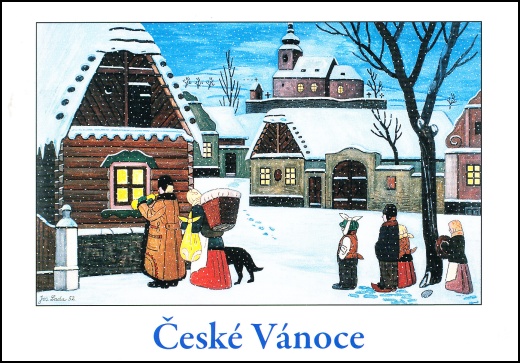 Josef Lada - Vánoce - pohlednice - Slouha vytrubuje 1952