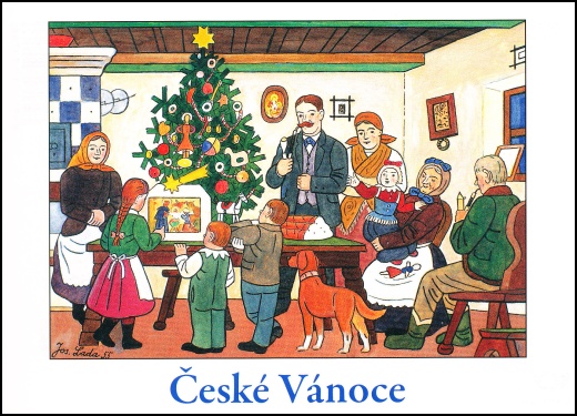 Josef Lada - Vánoce - pohlednice - U vánočního stromku 1955