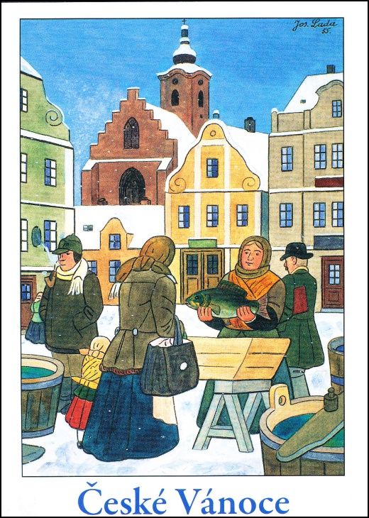 Josef Lada - Vánoce - pohlednice - Vánoční kapr 1955