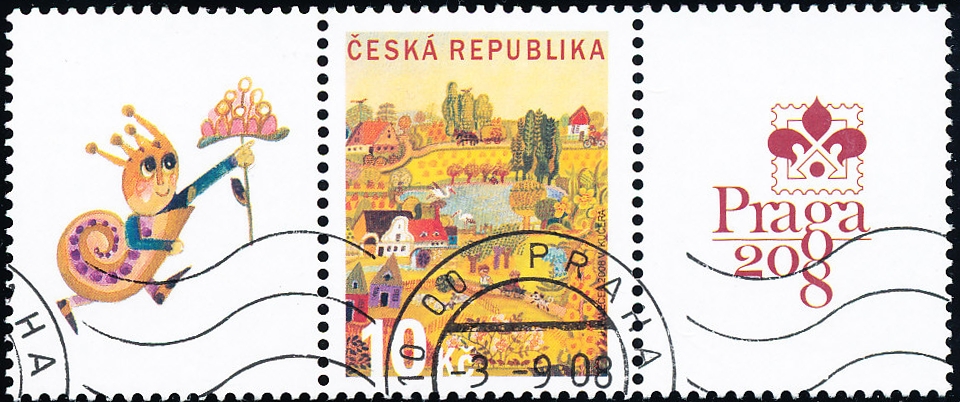 Letní den - spojka S3 - razítkovaná poštovní známka PRAGA 2008 - č. 573