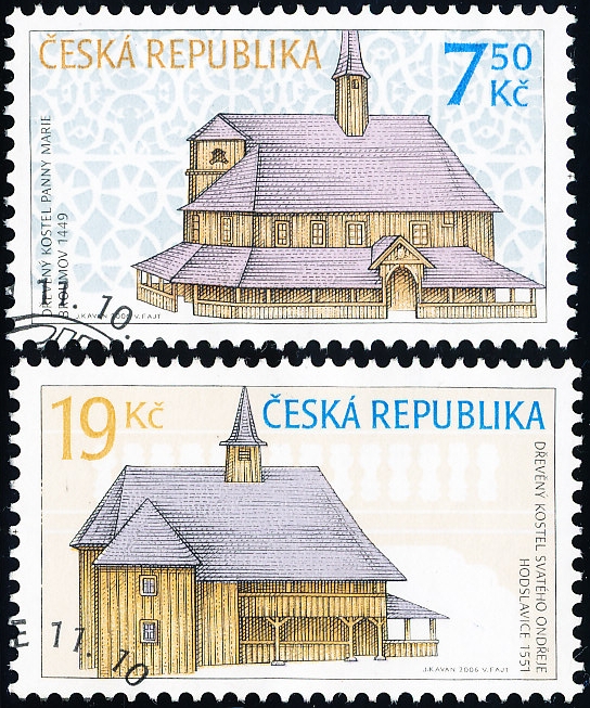 Lidová architektura - Dřevěné kostelíky - č. 490-491 - razítkovaná