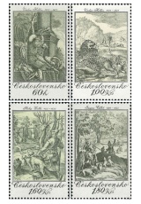 Lovecké motivy starých rytin - čistá - č. 2122-2125