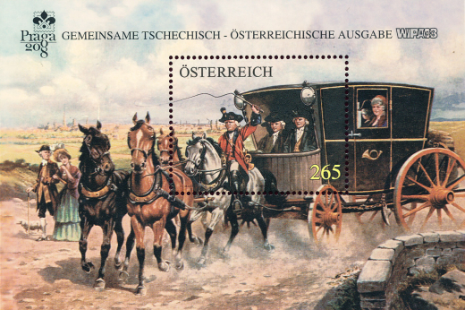 Praga 2008 - Poštovní dostavník - aršík Rakousko 2,65 € - 2763 - block 45