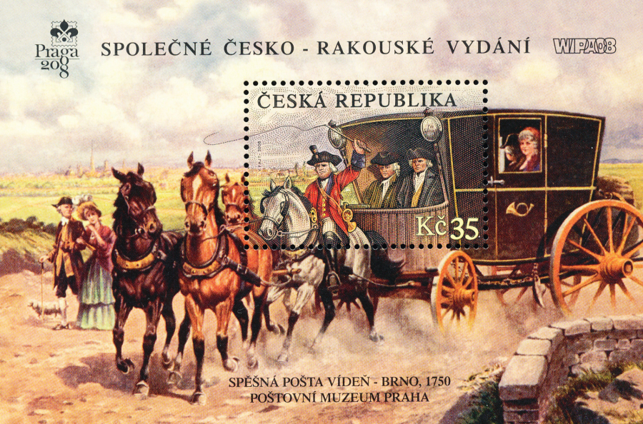 Praga 2008 - Spěšná pošta 1750 - aršík s rozměřovacím křížkem